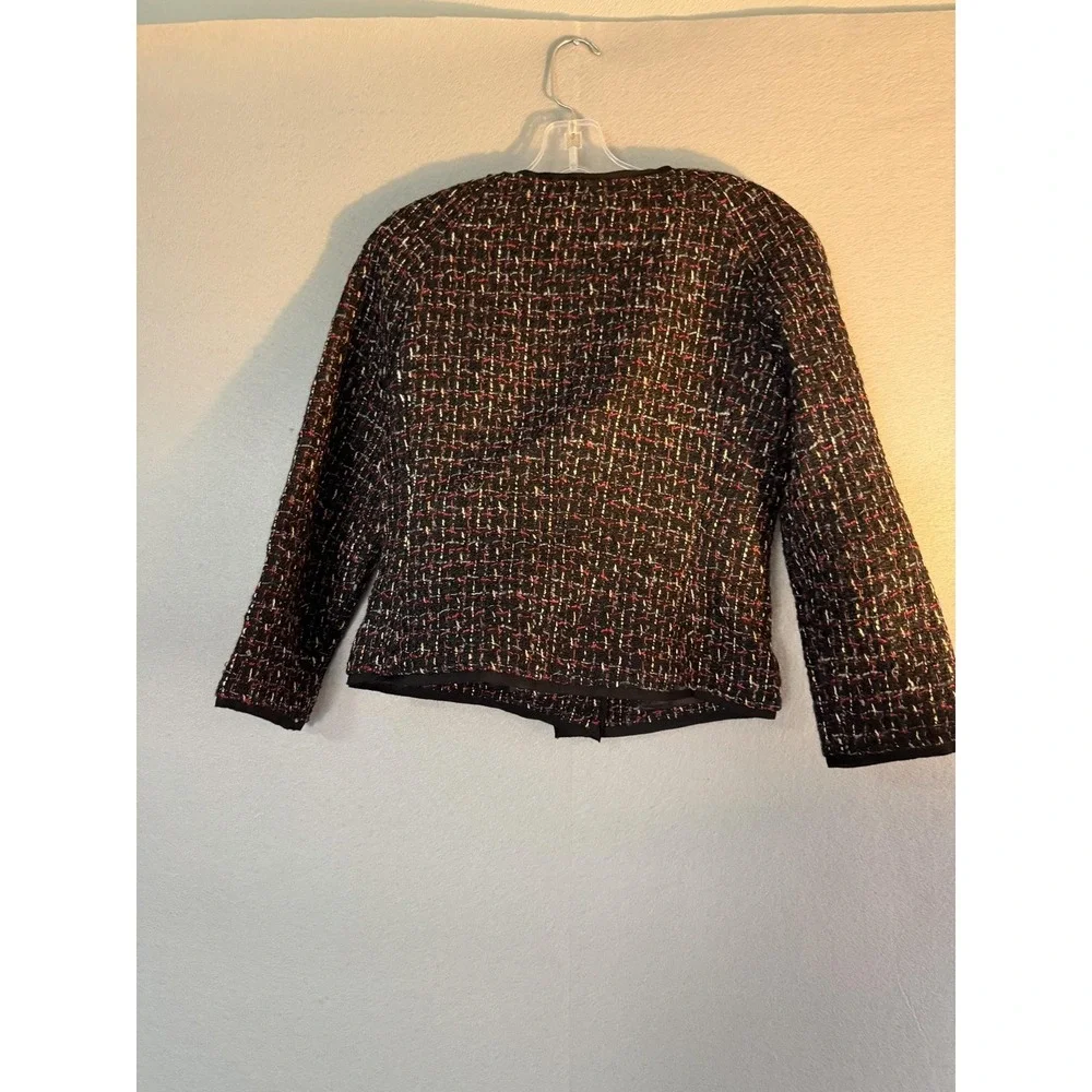 Talbots Blazer Jacket Womens 6P Black Tweed Button Front Pockets Collarless